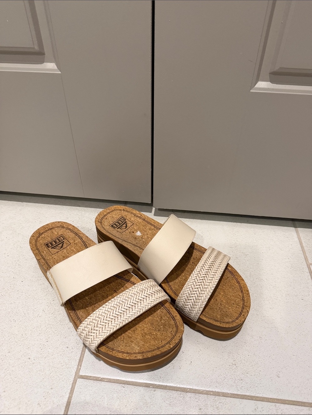 Reef Beige Double-Band Slide Sandals - Women's Comfort Slides